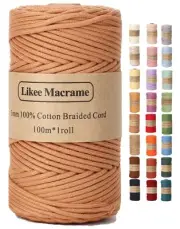 Braided Macrame Cotton Cord 3mm x 109yards, Macrame Rope, Natural Cotton Craf...