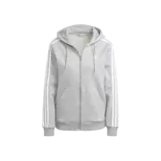 (W) Adidas Essentials 3S Full-Zip Fleece Hoodie Medium Grey Heather White - KR S