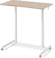 Giantex Mobile Standing Desk, C-Shaped Sit Stand Desk with Adjustable Height, Lockable Wheels & Metal Frame, Rolling Laptop Desk, Portable Computer Workstation for Small Space (Natural & White)
