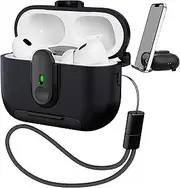 MHYALUDO AirPods Pro 2 Case with Lock & Military-Grade Drop Protection, Charging Port Dust-Proof Stand, Lanyard & Scratch-Resistant Cover for AirPods Pro 2nd Generation with LED Visible,Black