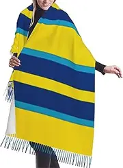 [RLDOBOFE] Scarf for Women Shawl Scarf Winter Warm Scarves Yellow and blue stripes Scarf Fringed Long Scarf Soft Tassel Scarf, Black, One Size, Black, One Size