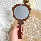 Handheld Mirror Hand Mirror Retro for Girl Compact Wood Makeup Mirrors Travel