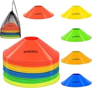 Top Prospects Sports Cones: Soccer Training Equipment with Field Markers - Set of Agility Cones for Football, Basketball, Athletics, Cricket Boundary and Exercise - Flat Disc Cone Markers
