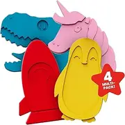Healthy Packers Kids' Ice Packs - Long-Lasting Reusable Slim Packs for Lunch Boxes, Bags, Coolers. Freezer Packs - Multicolor 4-Pack (Penguin, Spaceship, Dinosaur, Unicorn)