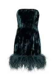 16 Arlington Minelli Feather-trimmed Velvet Mini Dress - Teal - 8 (UK8 / S) 8 (UK8 / S)
