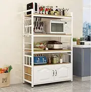 Kitchen Bakers Rack Storage Cabinet,Metal Storage Shelves,Microwave Stand, Buffet Cabinet with Adjustable Shelves and Doors,for Dining Room Living Room Kitchen (Color : White, Size : 90x35x155cm)