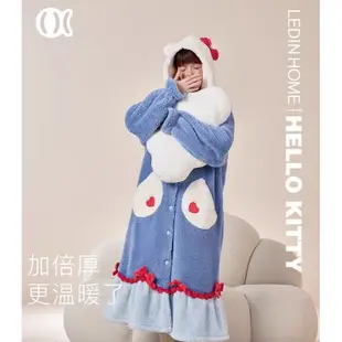 [代購LED'IN 樂町居家] 三麗鷗聯名Hello Kitty凱蒂貓系列 - 長袖居家睡衣連身睡袍套裝
