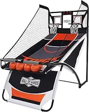 EZ Fold Premium Indoor Arcade Basketball Game with Steel Frame and Polycarbonate Backboard, Dual Shot Electronic Scoring with 6 Size 3 Balls Included, Perfect for Basement Game Rooms