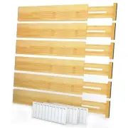 Bamboo Drawer Dividers with Labels, Kitchen Adjustable Drawer Organizers, Exp...