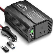300W Power Inverter DC 12V to 230V 240V AC Car Inverter Converter with Standard AU Plug Socket and 4.8A Dual USB & USB-C Car Pluɡ Adapter for Car Devices - Black