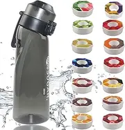 Air Scented Up Water Bottle With 14 Flavour Pods For Sports and Travel，22OZ BPA-Free 0 sugar Tritan Water Bottle With Straw for Adult and Kids (BLACK+14PODS)