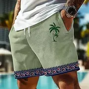 Men's Coconut Tree Ethnic Tropical Plants Waffle Shorts Sweat Shorts Casual Shorts Mid Waist Hawaiian Vacation Jogging Workout Elastic Drawstring Waist Shorts