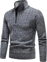 [Gsywaipei] Mens Slim Fit Knitted Pullover Casual Quarter-Zip Knit Sweater Collar Wool Long Sleeve Knits Sweaters, Dark Grey, 4X-Large