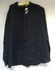 New Uniqlo Womens Large Black Rayon Bow Tie Long Sleeve Blouse Top Shirt Casual