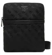 Guess Vezzola Jacquard Flat Crossbody Bag Zipper Closure Mens Bag In Black