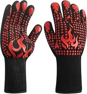 HexinYigjly 1 Pair/2 Pieces BBQ Gloves, Grilling Gloves, Heat Resistant Barbecue Oven Gloves, 1472°F/800°C Kitchen Fireproof Mitts Heat Proof for Grilling, Baking, Cooking, Welding Gloves Mitts - Red