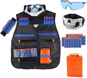 Kids Tactical Vest Kit for Nerf Guns N-Strike Elite Series with 40 Pcs Refill Darts,1 Reload Clips, 1 FaceTube Mask, 1 Hand Wrist Bands and 1 Protective Glasses for Boys and Girls