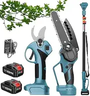4 in 1 Electric Pruning Shears & Chainsaw, Branch Cutter Kit with Extension Pole and 2 X 3.0ah Battery, Cordless Tree Trimmer Garden Pruner for Courtyard, Gardening, Orchard, Household