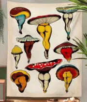 Psychedelic Mushroom Tapestry 420, Cannabis Hippie Fantasy Colorful Art Tapestry