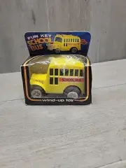 Vintage Plastic Wind-Up Yellow School Bus Car Toy Original Box Hong Kong 80s?