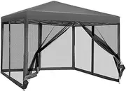 Instahut 3x3 Marquee Grey Gazebo, Pop Up Camping Tent Folding Gazebos Garden Outdoor Wedding Party Canopy Patio Carport, Water Resistant and UV Carry Bag Mesh Panels