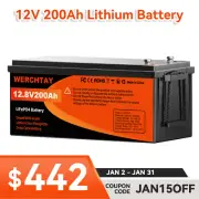 12V 200Ah Lithium LiFePO4 Iron Phosphate Battery Rechargeable Camping RV BMS