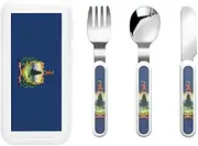 Vermont State Flag 3 Piece Set For Camping Stainless Steel Flatware, Spoon, Fork, Knife, Ideal For Outdoor
