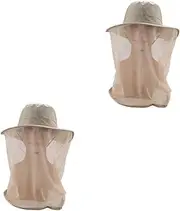 GANAZONO 2pcs Adjustable Drawstring Fly Hat Net Insect Hat Face Mesh for Outdoor Activities