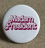 Harris Campaign Pin-Back, 2 1/4 inch Madam President Barbie Style