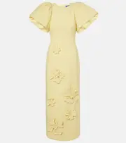 [Leo Lin] Leo Lin Lucinda floral-appliqué tweed maxi dress UK 14 yellow