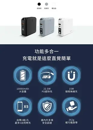 LaPO 10000mAh 多功能無線充行動電源 2代 行動電源 QC PD 充電寶 萬能充 充電線 無線充電