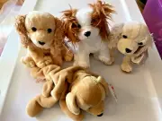 BEANIE BABIES BUNDLE OF 4 COCKER SPANIELS, SIS, REGAL, FETCH & LAPTOP, NWT