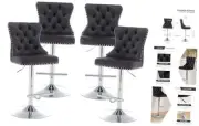 Velvet Bar Stools Set of 4, Swivel Bar Stools with Nailed Trim and Button