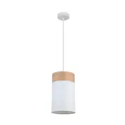 TAMBURA White Cloth Shade With Blonde Wood Trim 1 Light Pendant Small - TAMBURA01