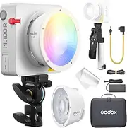 Godox ML100R Kit1 Full Colour RGB LED Video Light with Interchangeable 15° & 36° Lens Reflector, V-Mount Battery Handle, 1800-10000K CCT, 14 Cinematic FX Effects & App Control