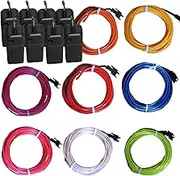 8 Pack Neon Glowing Strobing Electroluminescent Wire/El Wire(Blue, Green, Red, White, Pink, Purple,Orange, Yellow) + 3 Modes Battery Controllers