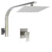 WELS 200mm Silver Square Rain Shower Head & Brass Gooseneck Wall Arm WATERMARK