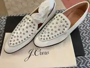 J.Crew 6.5 Studded No Tab Academy Loafers white