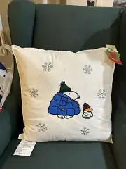 Peanuts Snoopy & Woodstock Winter Puffer Coat Snowflake Decorative Pillow NEW