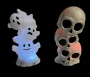2 PK Halloween LED Lights Motion Activated TALKING & LAUGHING SKULLS/ GHOST 7"-