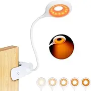 Clip-on Reading Light for Bed - Amber Book Light at Night Rechargeable 5 Brightness Desk Light Clamp Lamp, Touch Control Dimmable Lamp with Flexible Neck, Gentle Night Light (White)