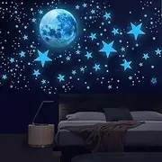 Glow in The Dark Stars for Ceiling Glow in The Dark Moon & Space Wall Decals Glowing Universe Planet Wall Stickers Ceiling Stars Glow in The Dark Kids Boys Bedroom Living Room Decor (495Pcs Blue)