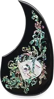 Self Adhesive Acoustic Guitar Pickguard Thickened Teardrop Shaped Guitar Pickguard Inlaid Abalone Shell Design for Most Martin Acoustic Guitar (White Shield Shell -Black)