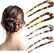 4 Pcs French Hair Pin for Women, U Shaped Hair Stick Clip Pins Shell 2 Prong Bun Hair Sticks Large Twist Chignon Pins for Women Girls Thick Long Hair Hairstyle Accessories