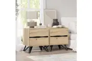 Cosmoliving Grayson 2 Sets of Bedside Table With 2 Drawers Nightstand W/Black Metal Leg Bedroom Furniture