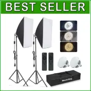 Professional Softbox Lighting Kit with 2 LED Bulbs & Remote Control for Photo...