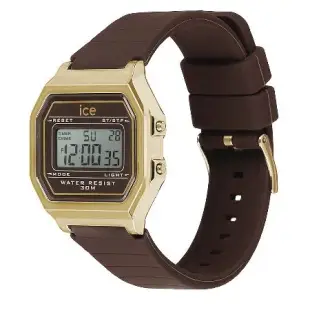 【Ice Watch】ICE DIGIT RETRO系列 復古金框矽膠電子錶 32mm-咖啡色