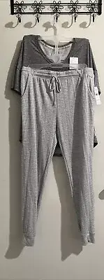 Danskin Soft Touch Jogger Lounge Pant & Crew Neck Set Womens Size L Grey NEW