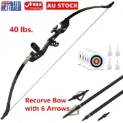 51" 40lbs. Takedown Recurve Bow Set with 6 Arrows for Archery Hunting Target AU