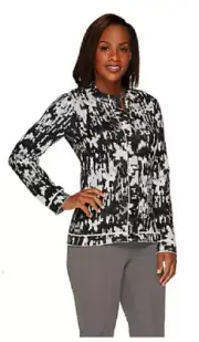Isaac Mizrahi Live! Abstract Animal Jacquard Zip Cardigan, Size XS, MSRP $73